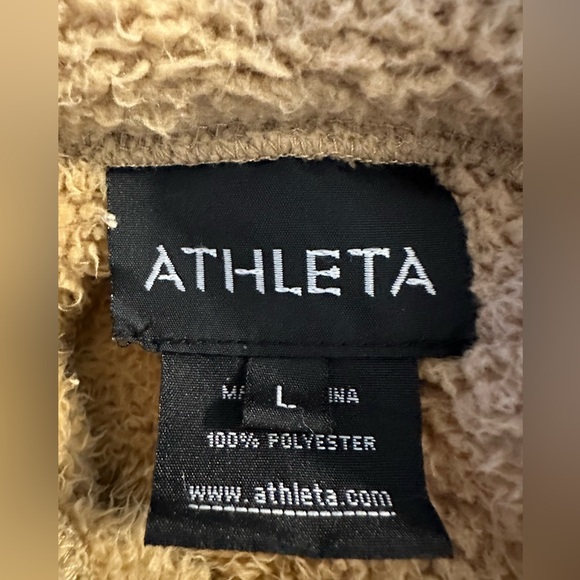 ATHLETA Teddy Bear Fleece Sherpa Sweater Quarter Zip Womens Large Tan Fuzzy Warm - Picture 5 of 9